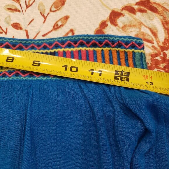 Fun and Flirt Maxi skirt Size Small Medium turquoise embroidered waist trim - Picture 8 of 8